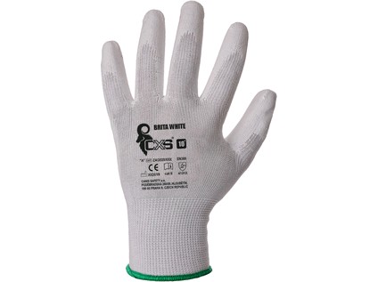 Rukavice CXS BRITA WHITE, máčené v polyuretanu, vel. 09