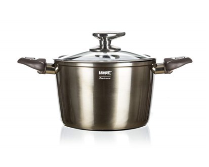 BANQUET Hrnec s nepřilnavým povrchem METALLIC PLATINUM 20 x 13,5 cm, 3,6 l, s poklicí