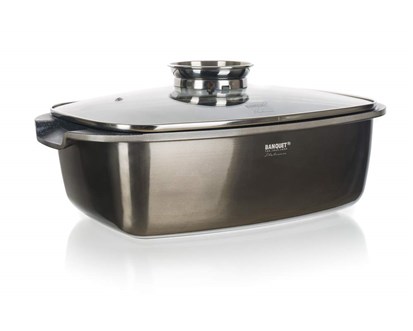 BANQUET Pekáč s nepřilnavým povrchem METALLIC PLATINUM 40 x 22 x 16,5 cm, s aroma knobem