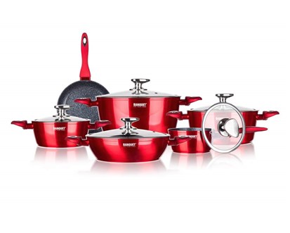 BANQUET Sada nádobí s nepřilnavým povrchem METALLIC RED, 11 ks