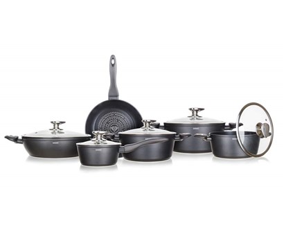BANQUET Sada nádobí s nepřilnavým povrchem DIAMOND Matte Grey, 11 ks
