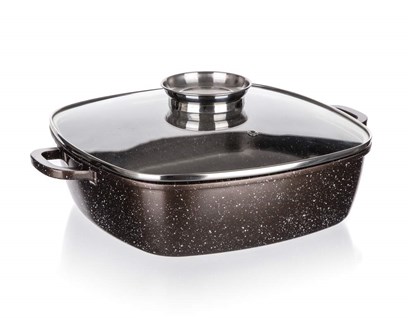 BANQUET Pekáč s nepřilnavým povrchem PREMIUM Dark Brown 28x28x8 cm, s poklicí s aroma knobem