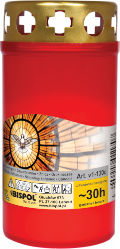 Hřbitovní lampička - lisovaný vosk V1-130 Červená